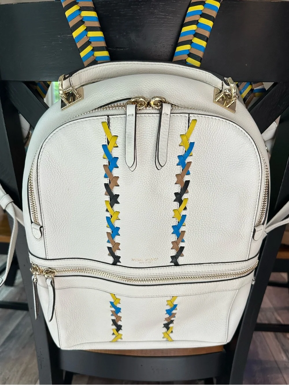 Vintage Henri Bendel SoHo Large Off White with Multi Braided Straps Backpack EUC